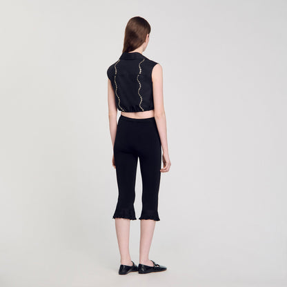Sandro Rhinestone cropped shirt Black