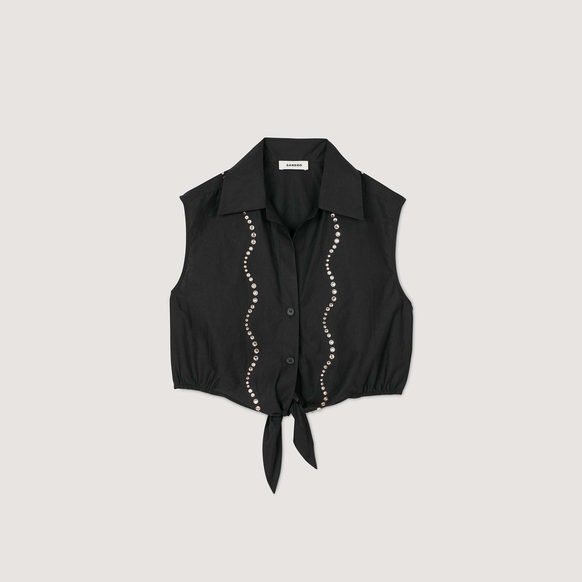 Sandro Rhinestone cropped shirt Black