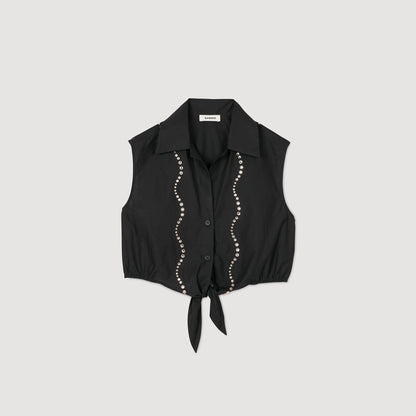 Sandro Rhinestone cropped shirt Black
