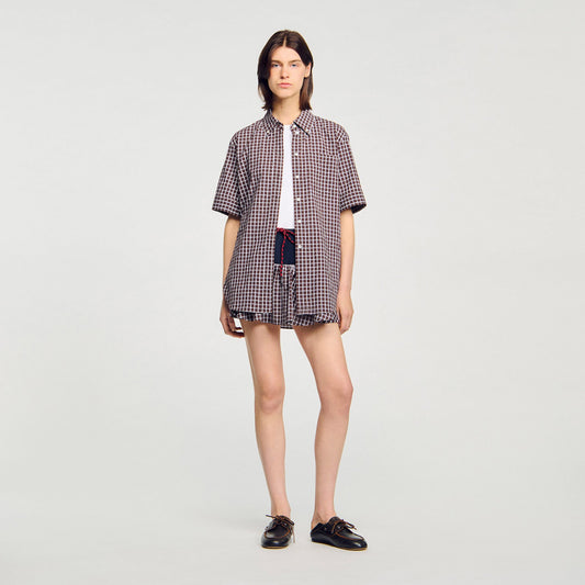 Sandro Oversized checkered shirt Brown