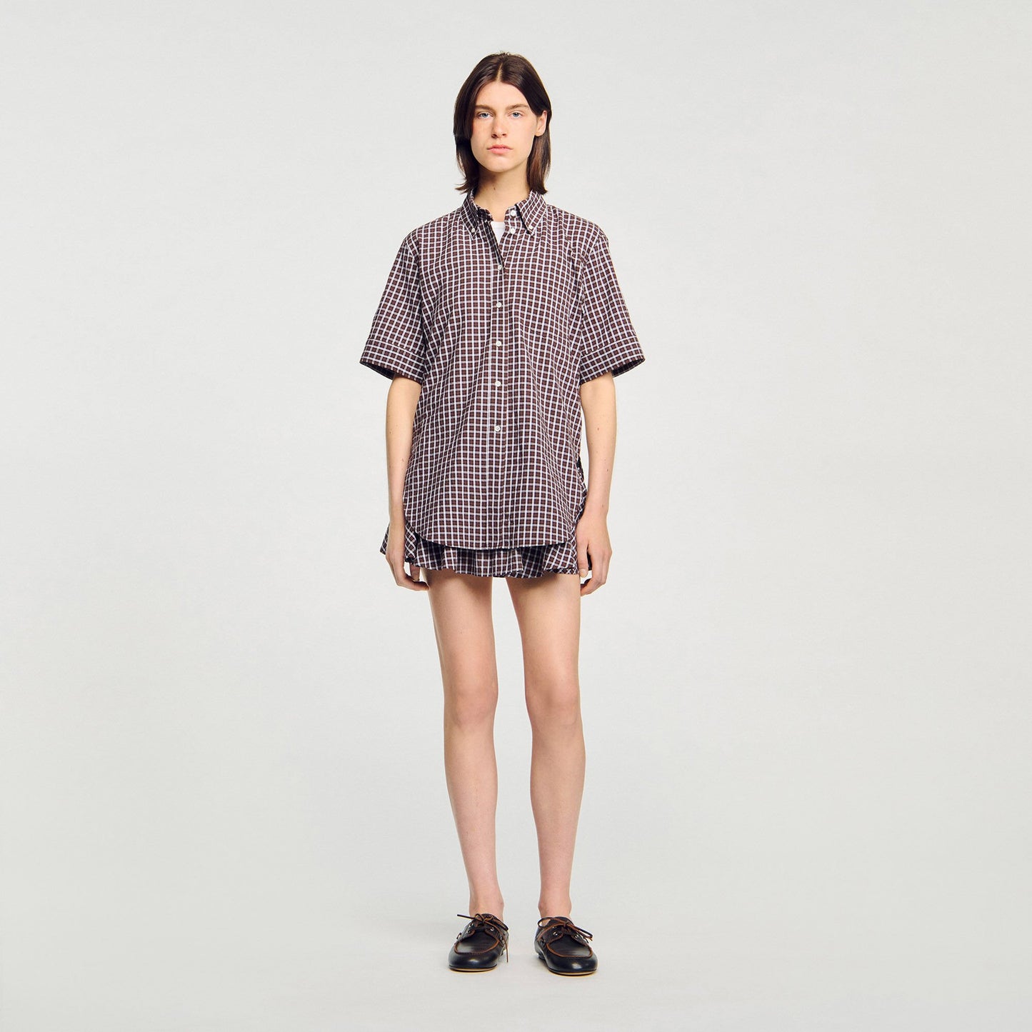 Sandro Oversized checkered shirt Brown