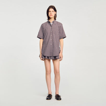 Sandro Oversized checkered shirt Brown