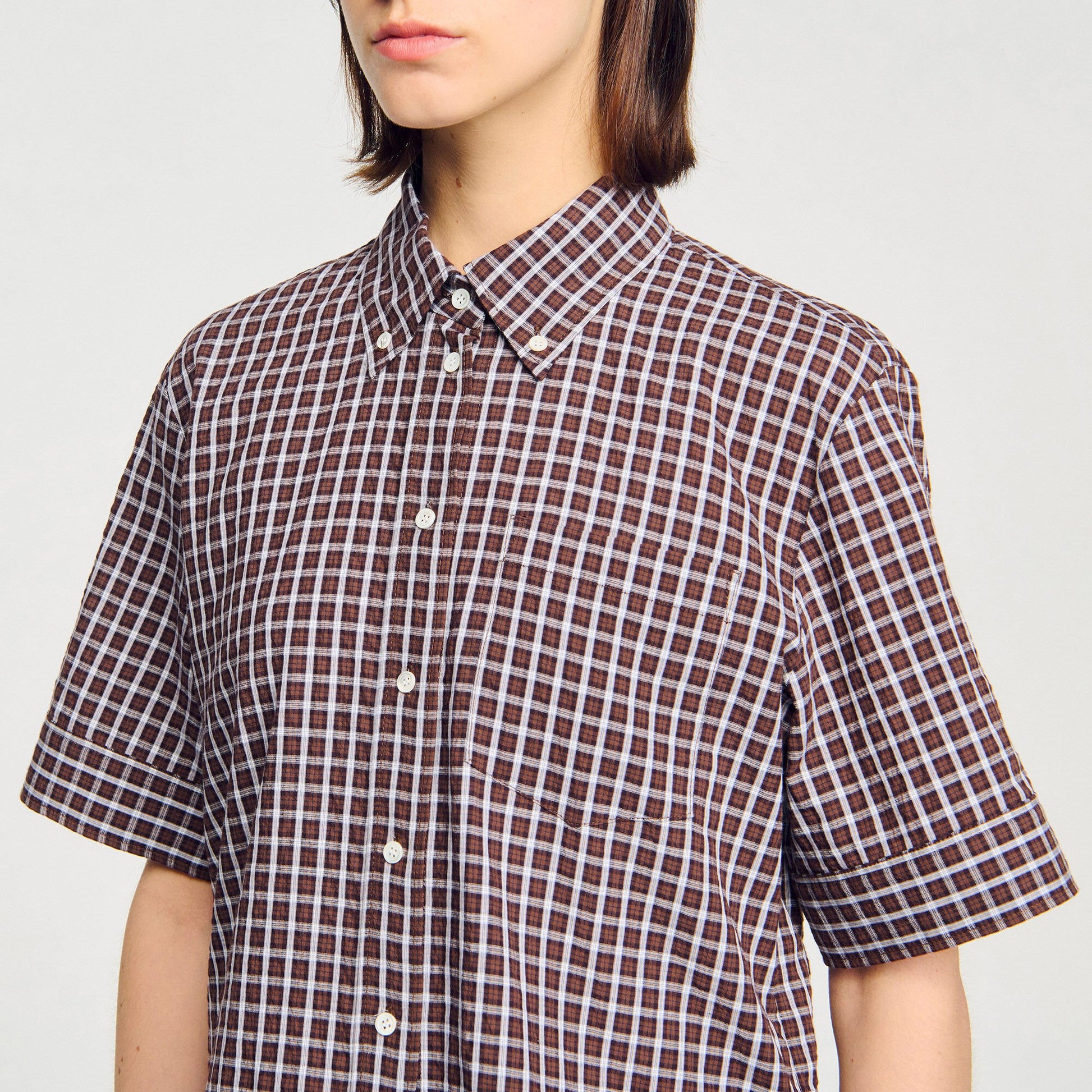 Sandro Oversized checkered shirt Brown