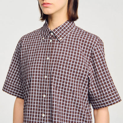 Sandro Oversized checkered shirt Brown