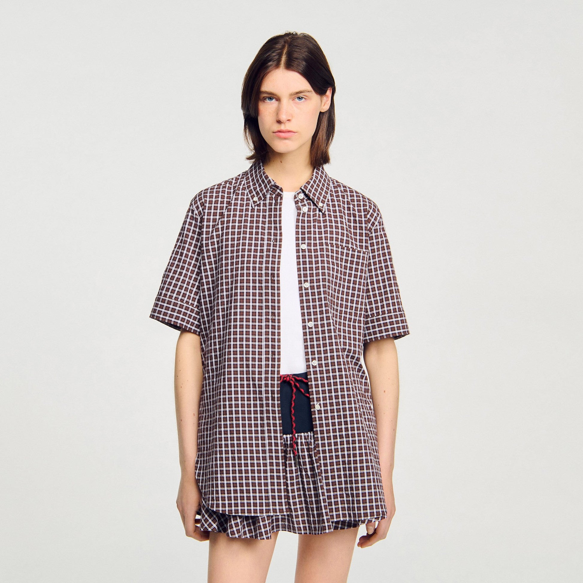 Sandro Oversized checkered shirt Brown