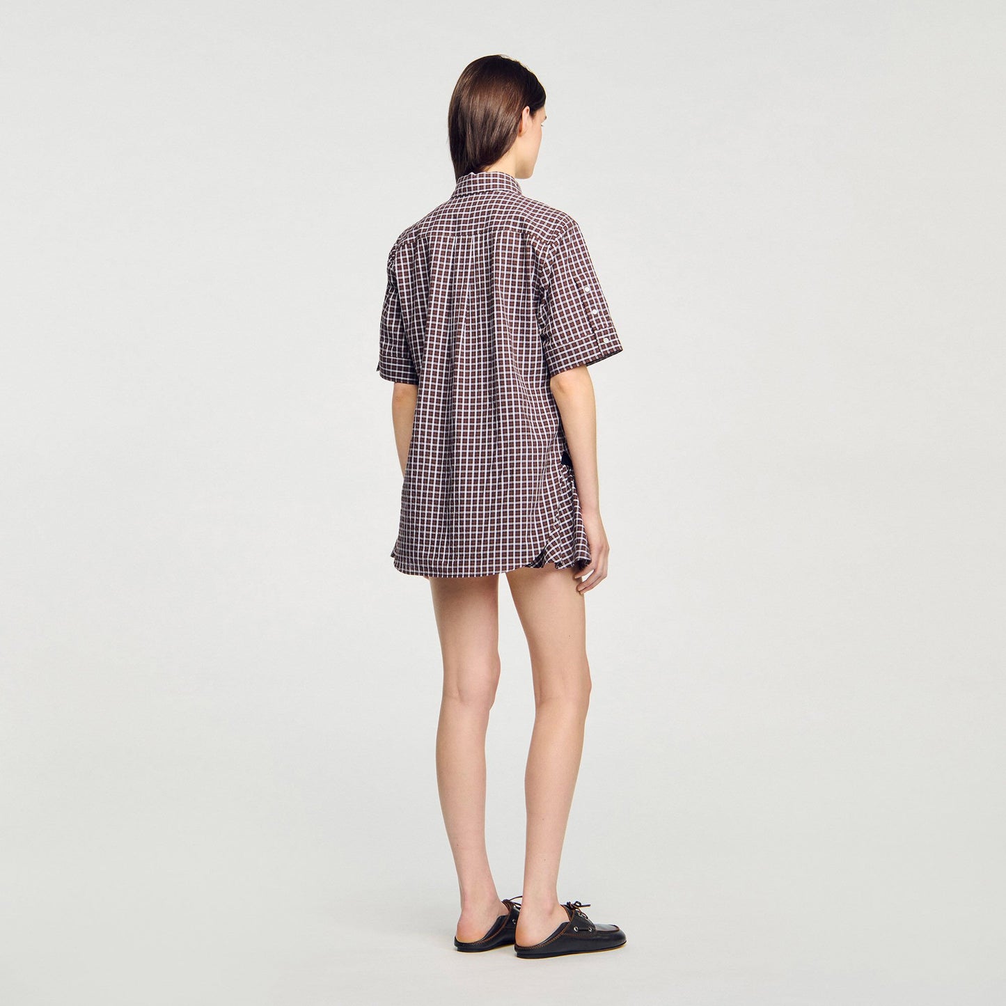 Sandro Oversized checkered shirt Brown