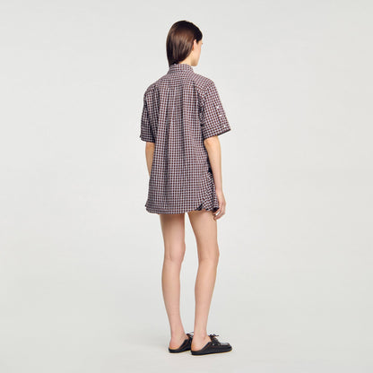Sandro Oversized checkered shirt Brown