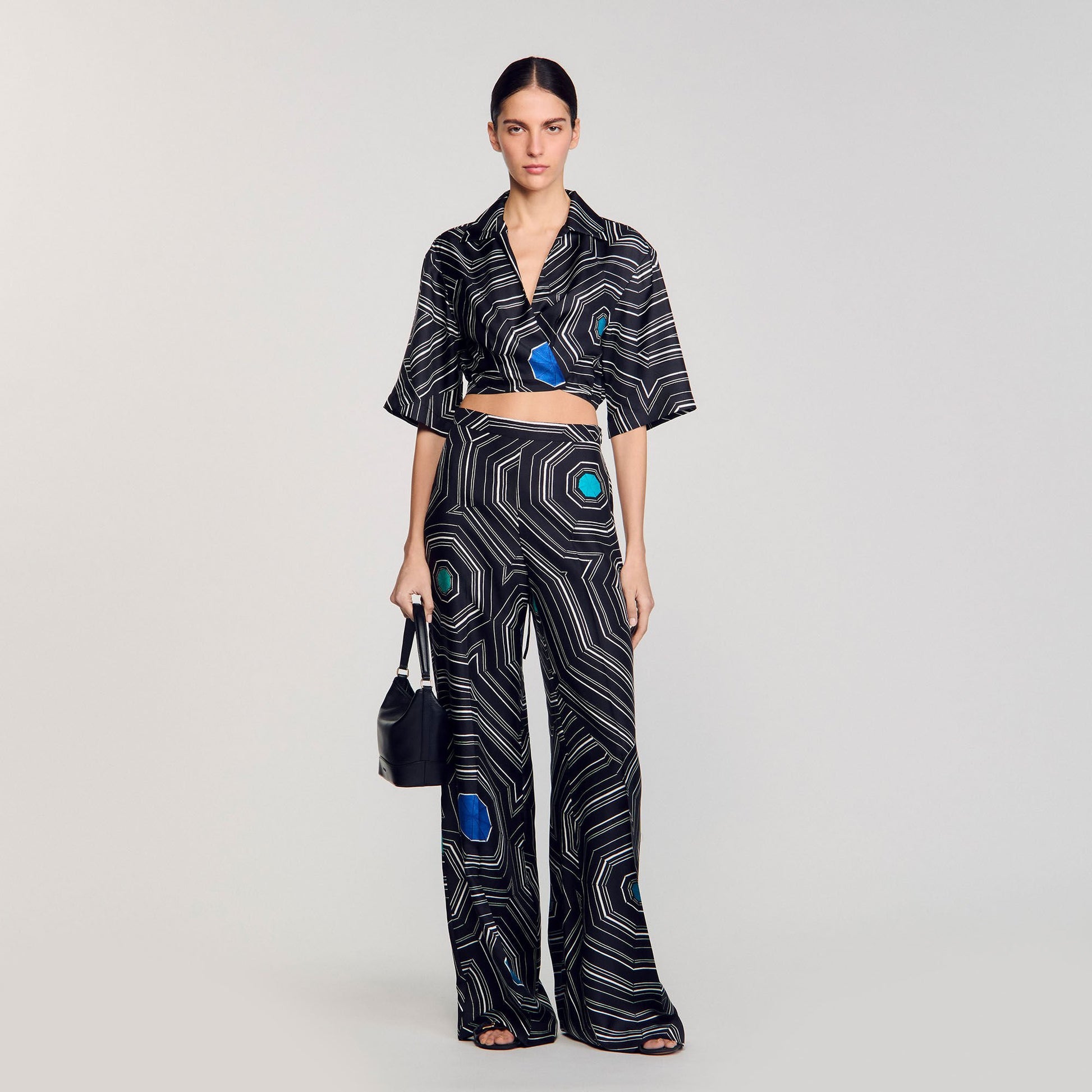 Sandro Spiral-motif silk shirt Black