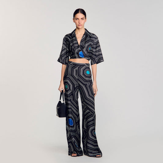 Sandro Spiral-motif silk shirt Black