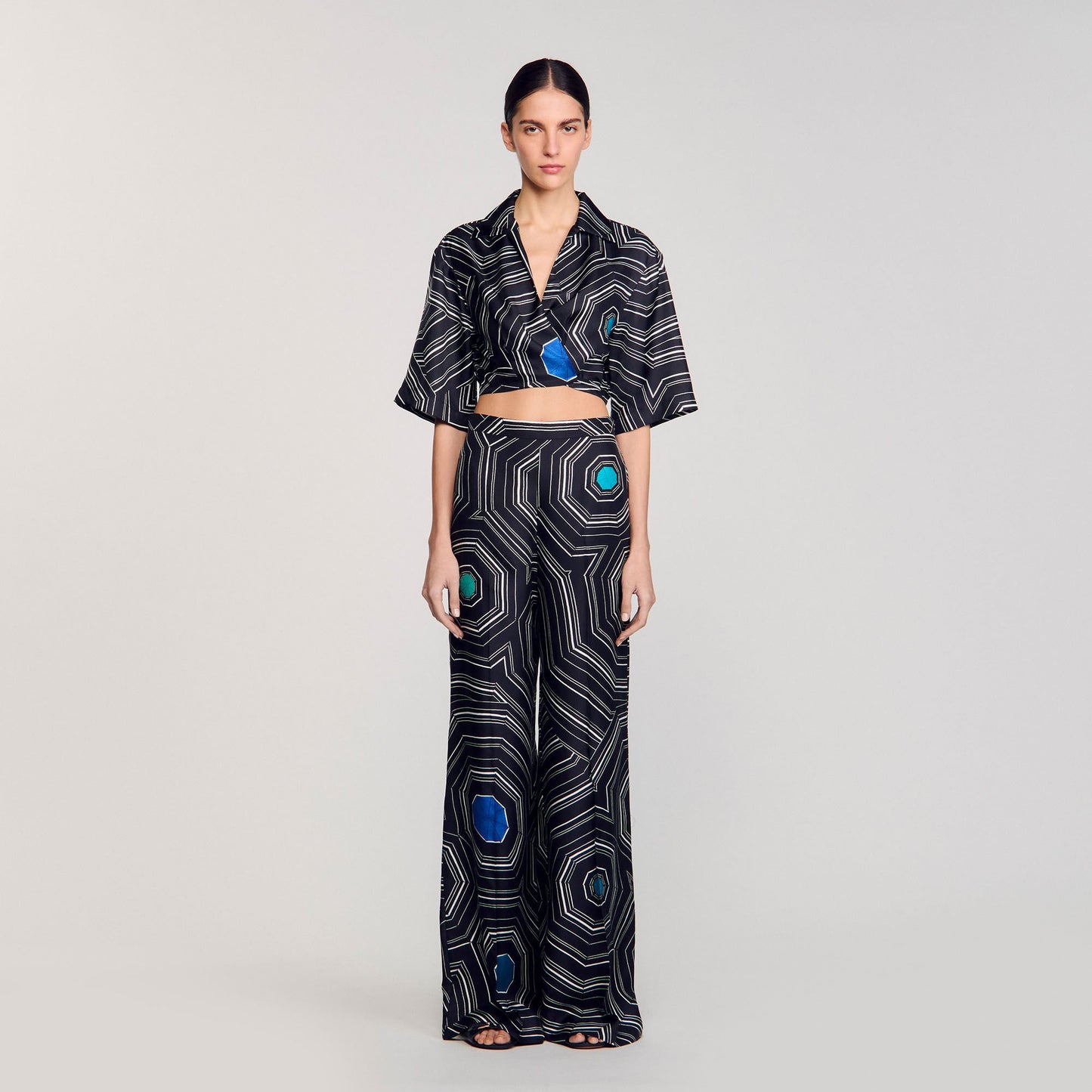 Sandro Spiral-motif silk shirt Black