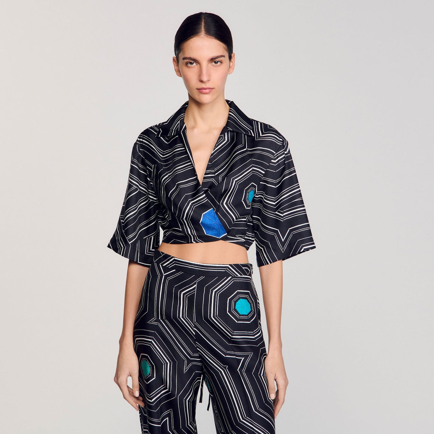 Sandro Spiral-motif silk shirt Black