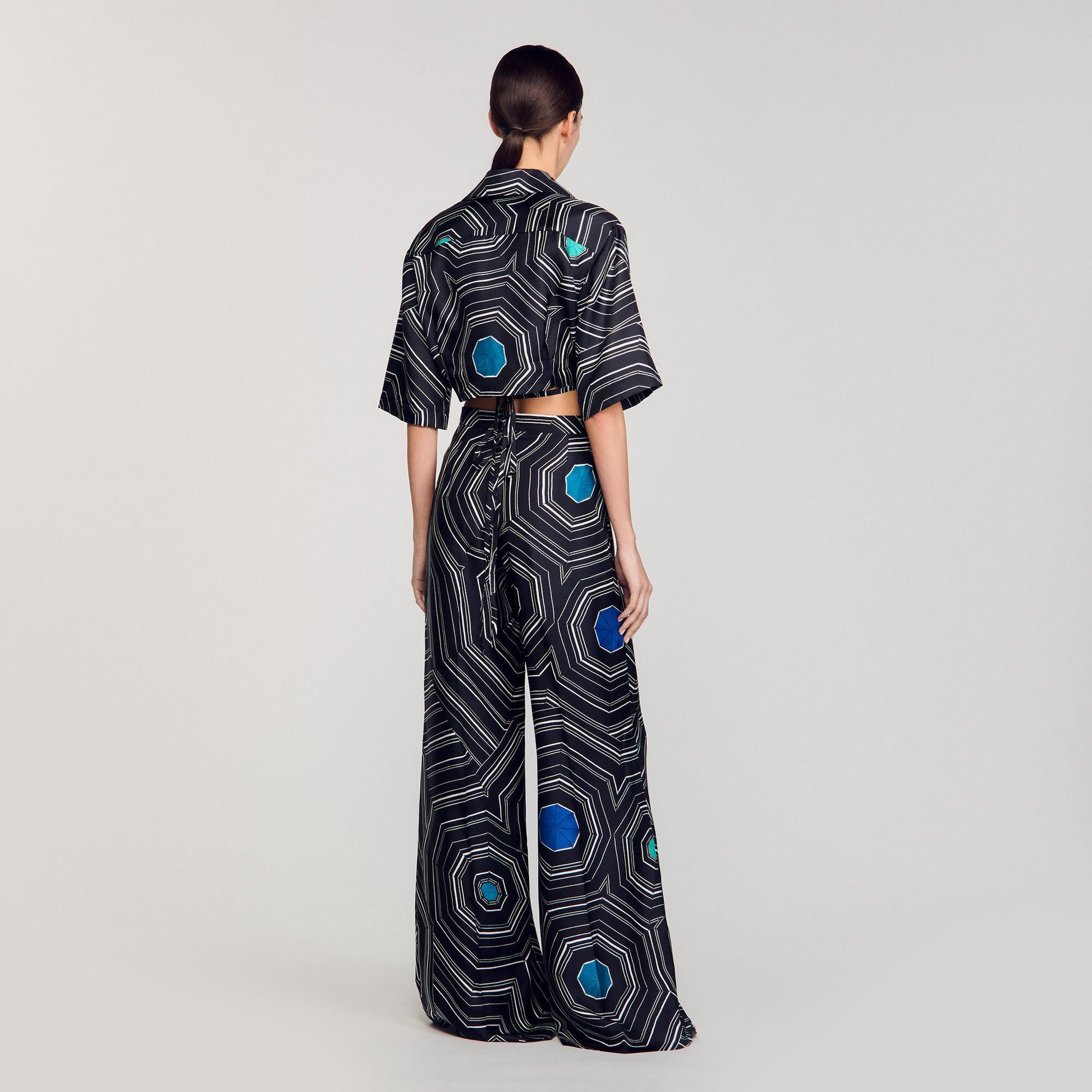 Sandro Spiral-motif silk shirt Black