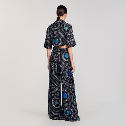 Sandro Spiral-motif silk shirt Black