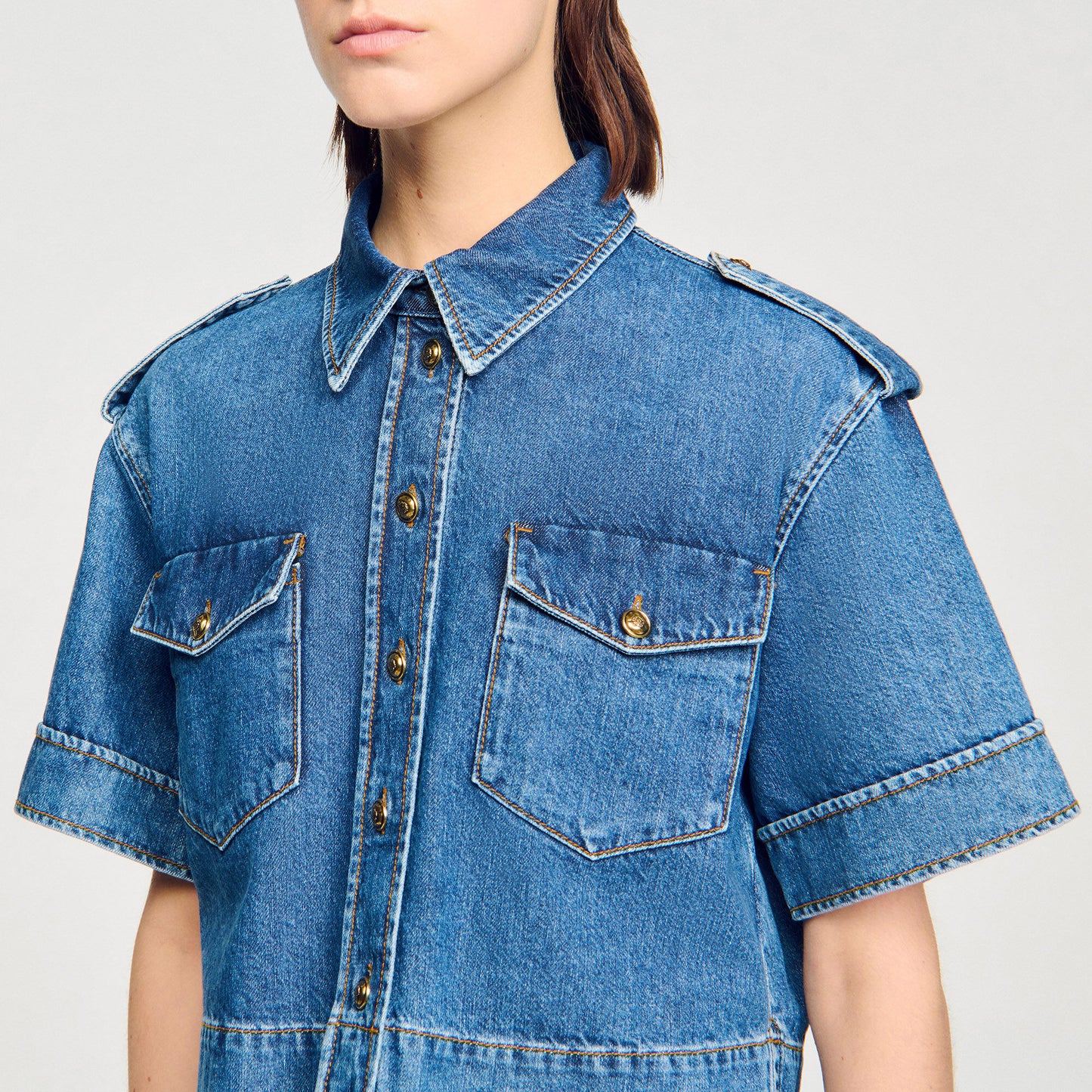 Sandro Cropped denim shirt Blue Jean