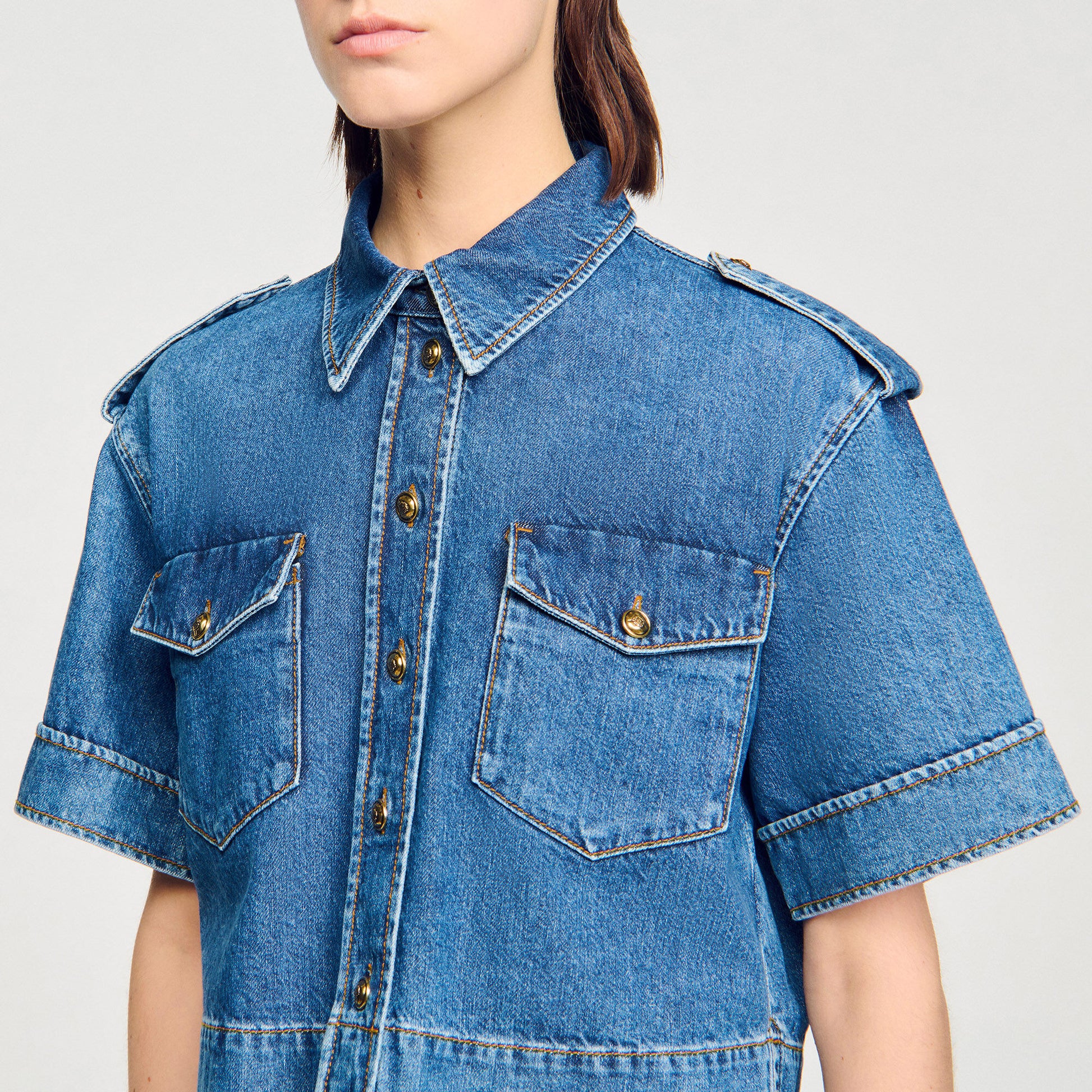 Sandro Cropped denim shirt Blue Jean