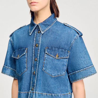 Sandro Cropped denim shirt Blue Jean