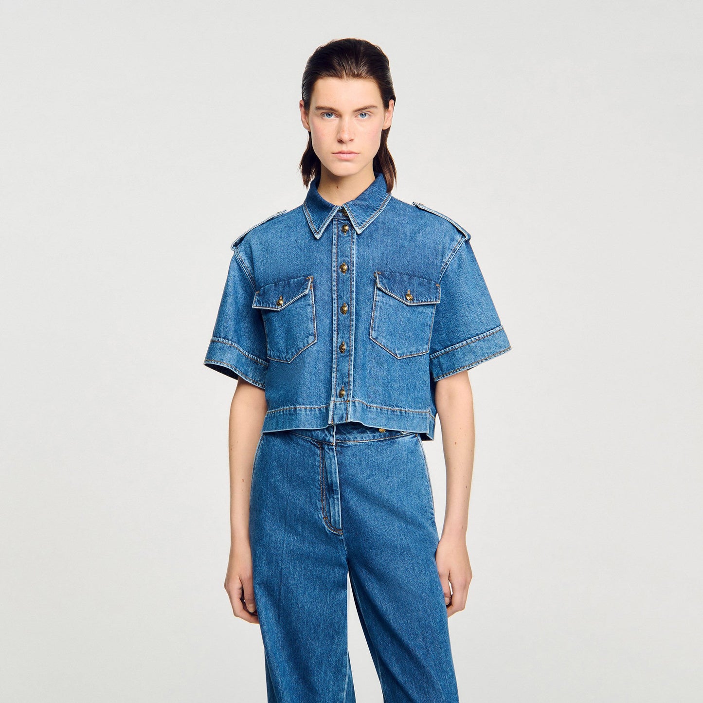 Sandro Cropped denim shirt Blue Jean