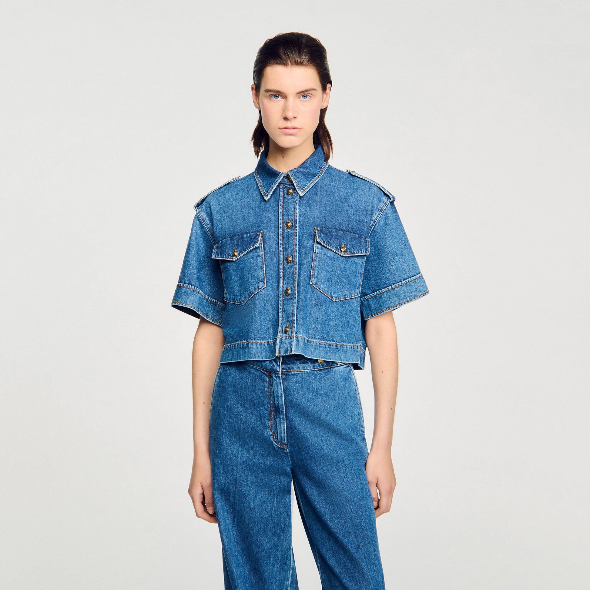 Sandro Cropped denim shirt Blue Jean
