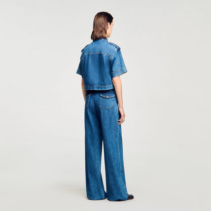 Sandro Cropped denim shirt Blue Jean