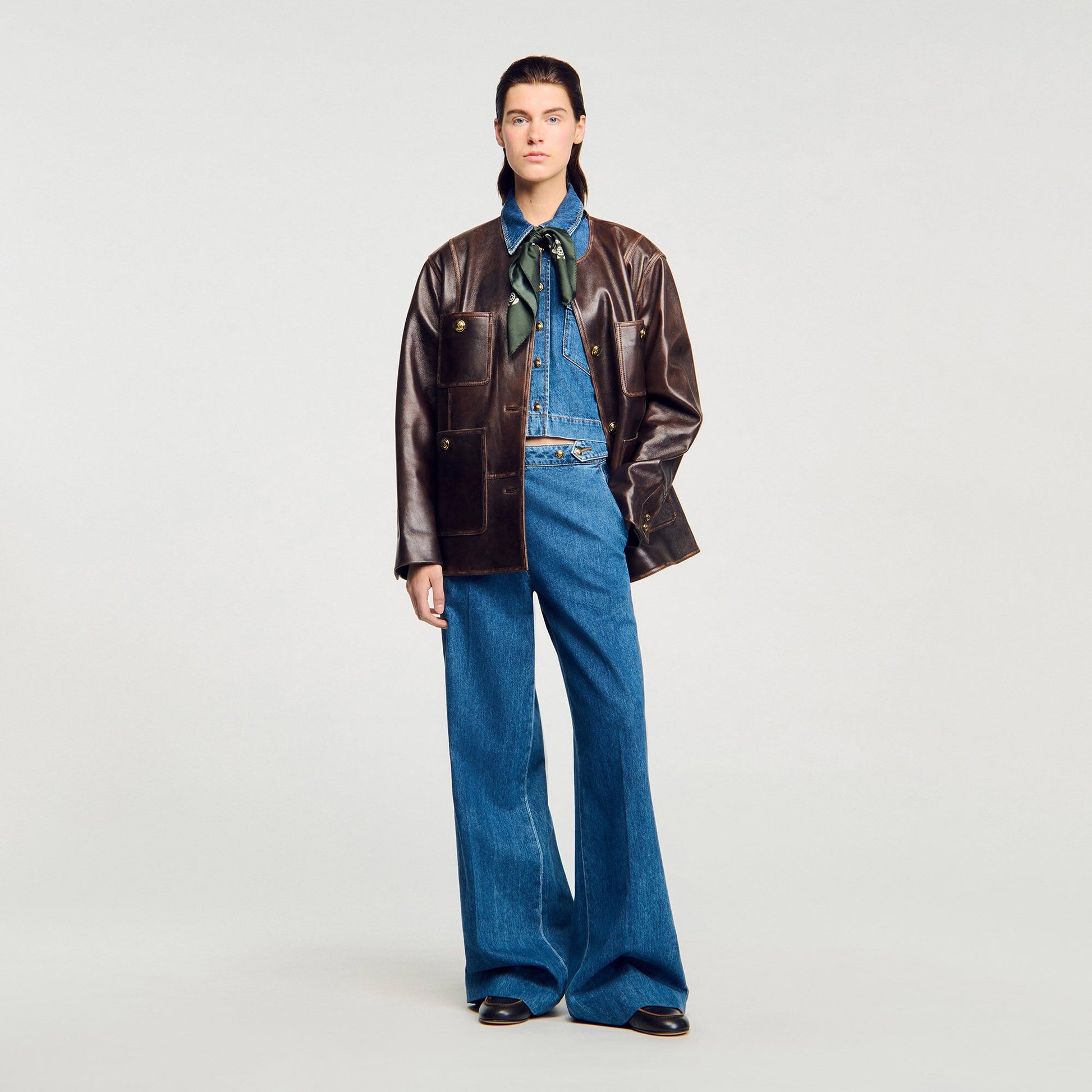 Sandro Cropped denim shirt Blue Jean