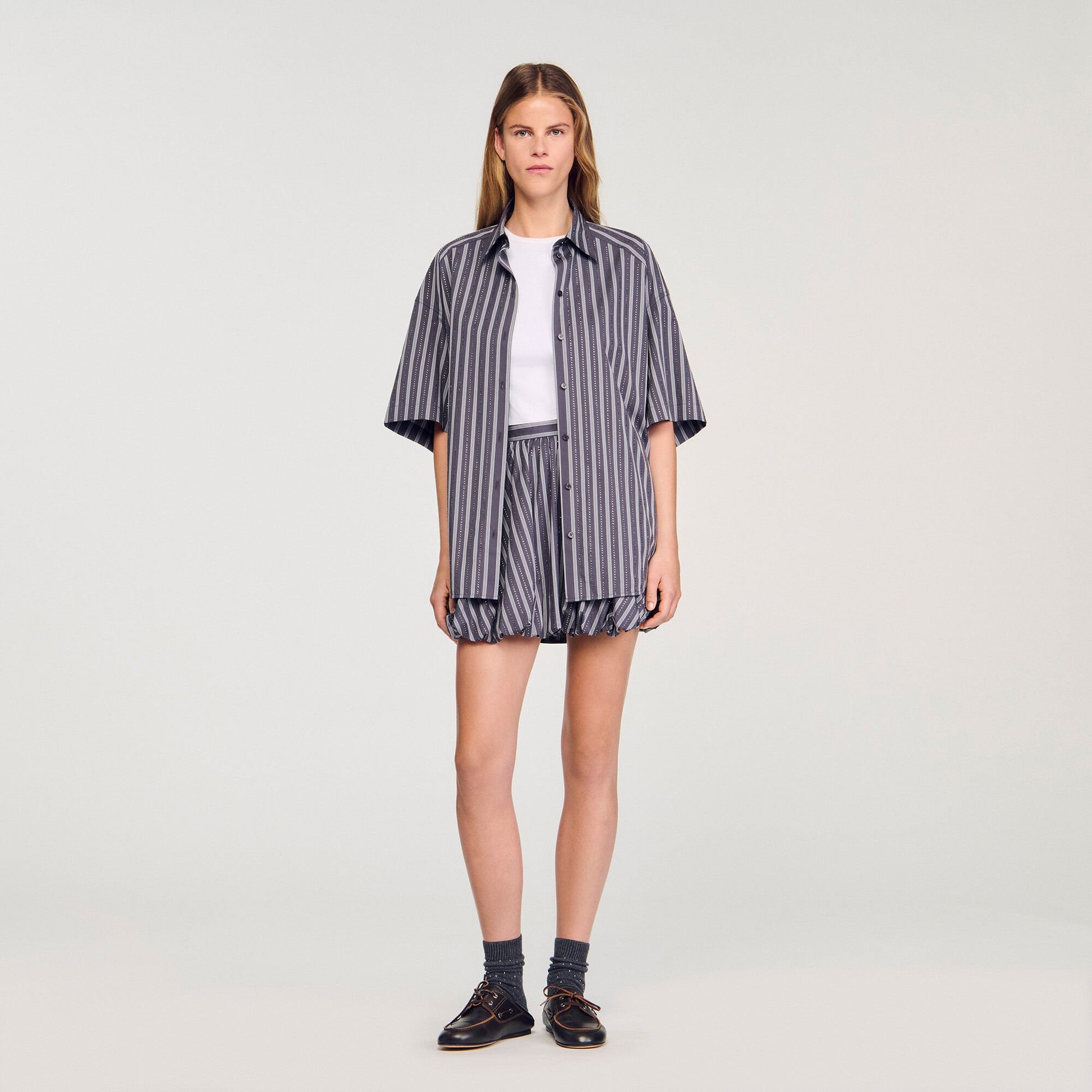 Sandro Oversized striped rhinestone shirt Grey