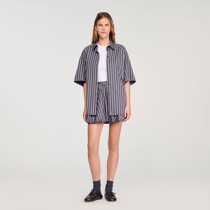 Sandro Oversized striped rhinestone shirt Grey