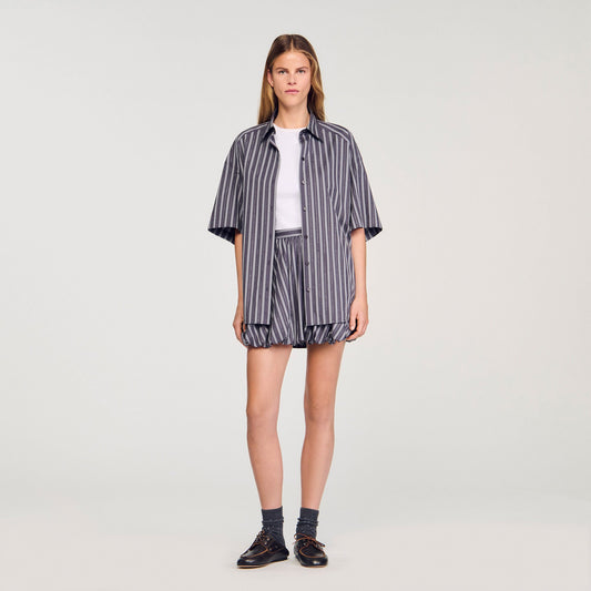 Sandro Oversized striped rhinestone shirt Grey