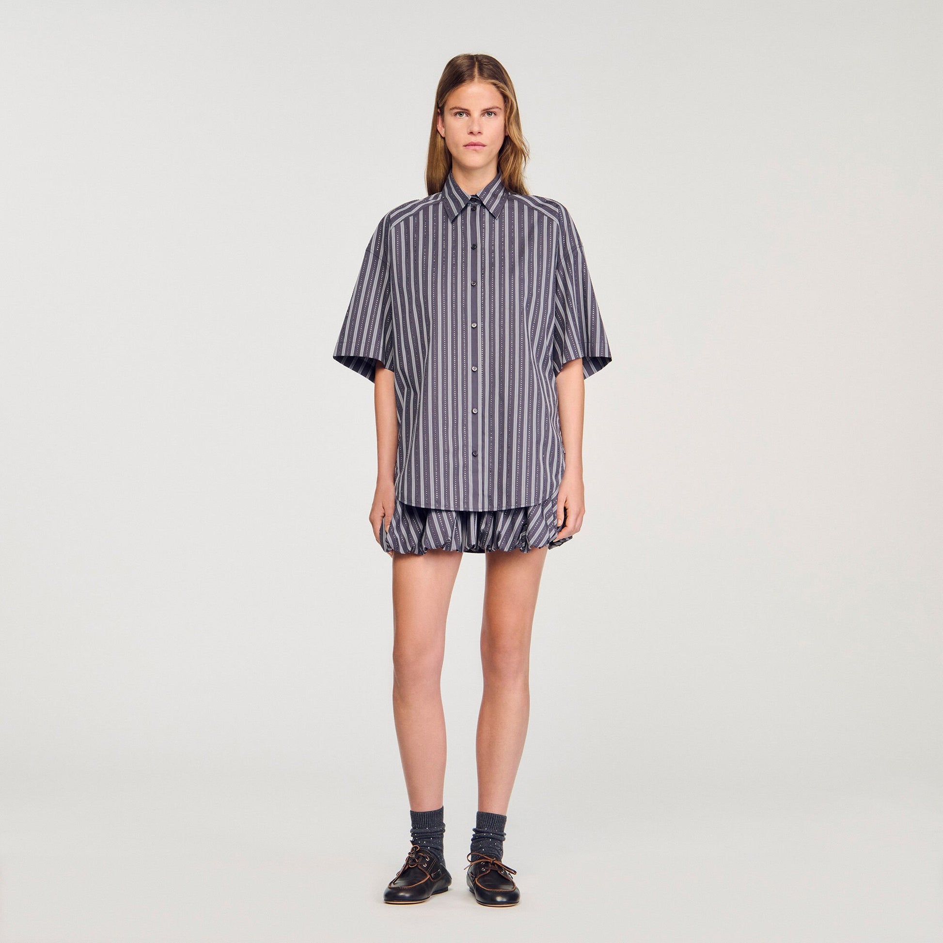 Sandro Oversized striped rhinestone shirt Grey