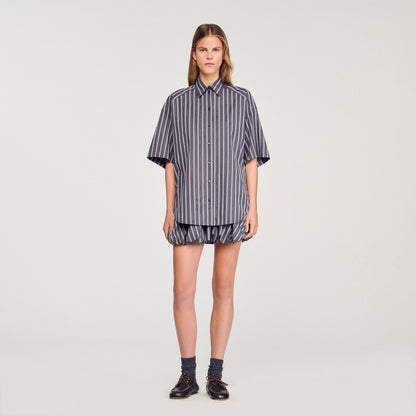 Sandro Oversized striped rhinestone shirt Grey