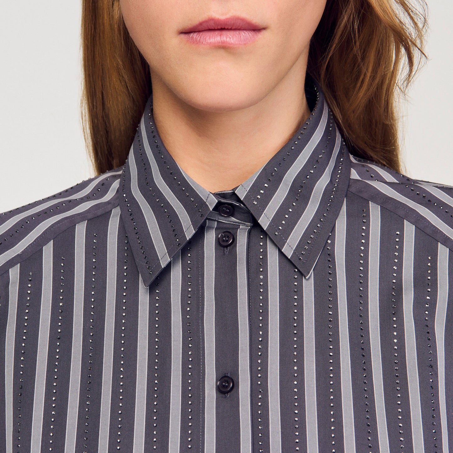 Sandro Oversized striped rhinestone shirt Grey