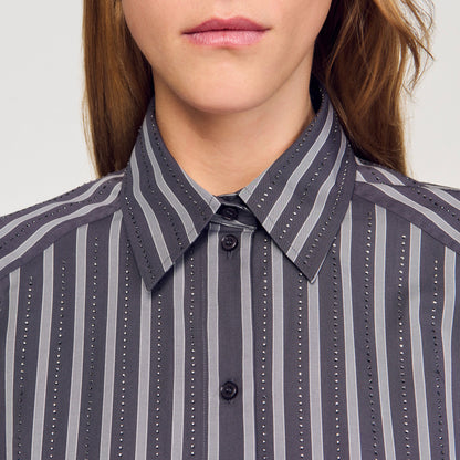 Sandro Oversized striped rhinestone shirt Grey