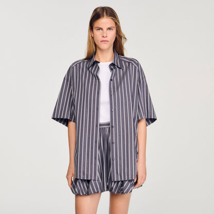 Sandro Oversized striped rhinestone shirt Grey