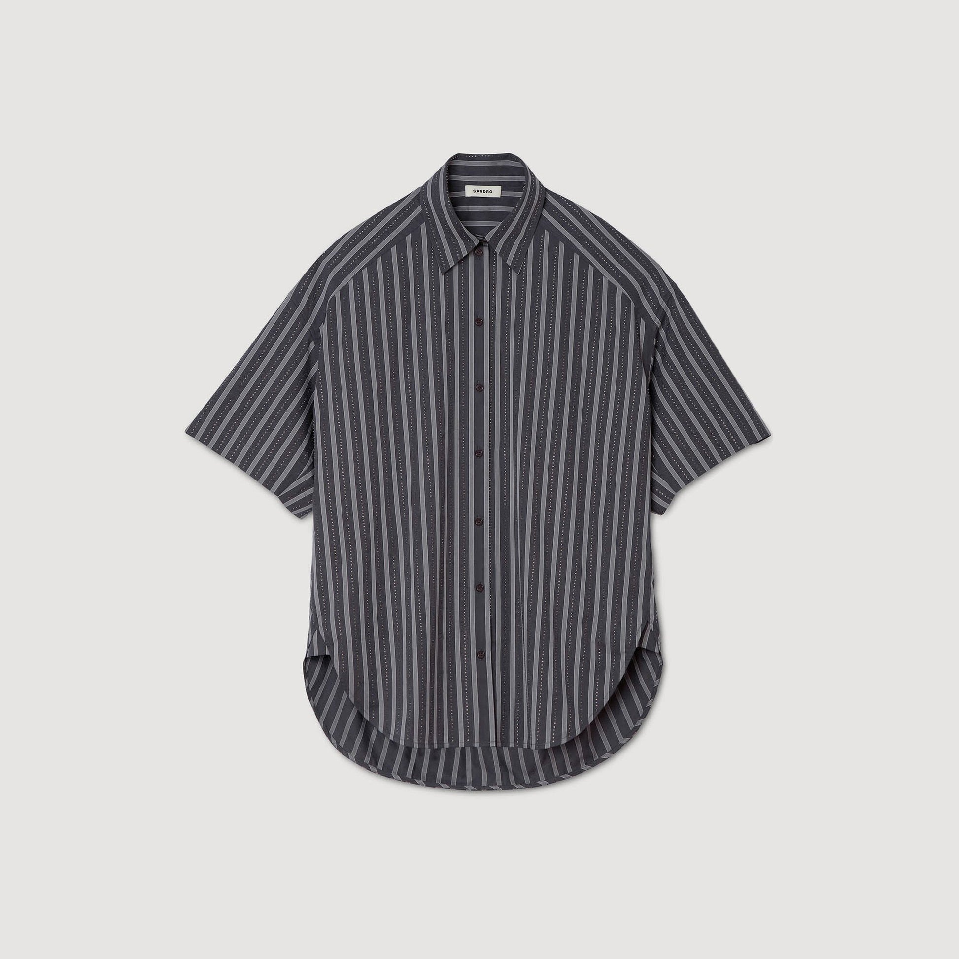 Sandro Oversized striped rhinestone shirt Grey