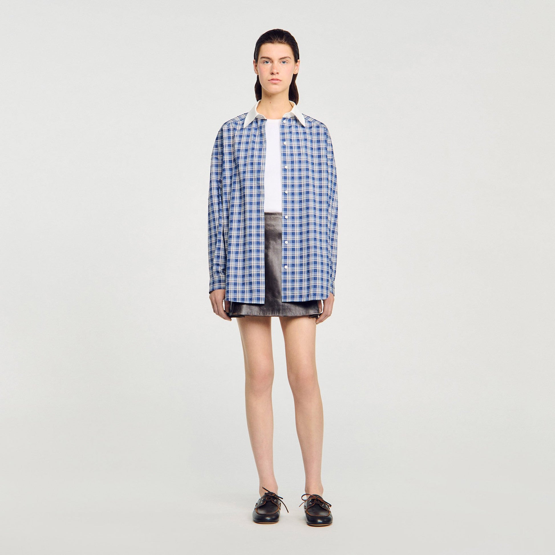 Sandro Rhinestone checkered shirt Blue