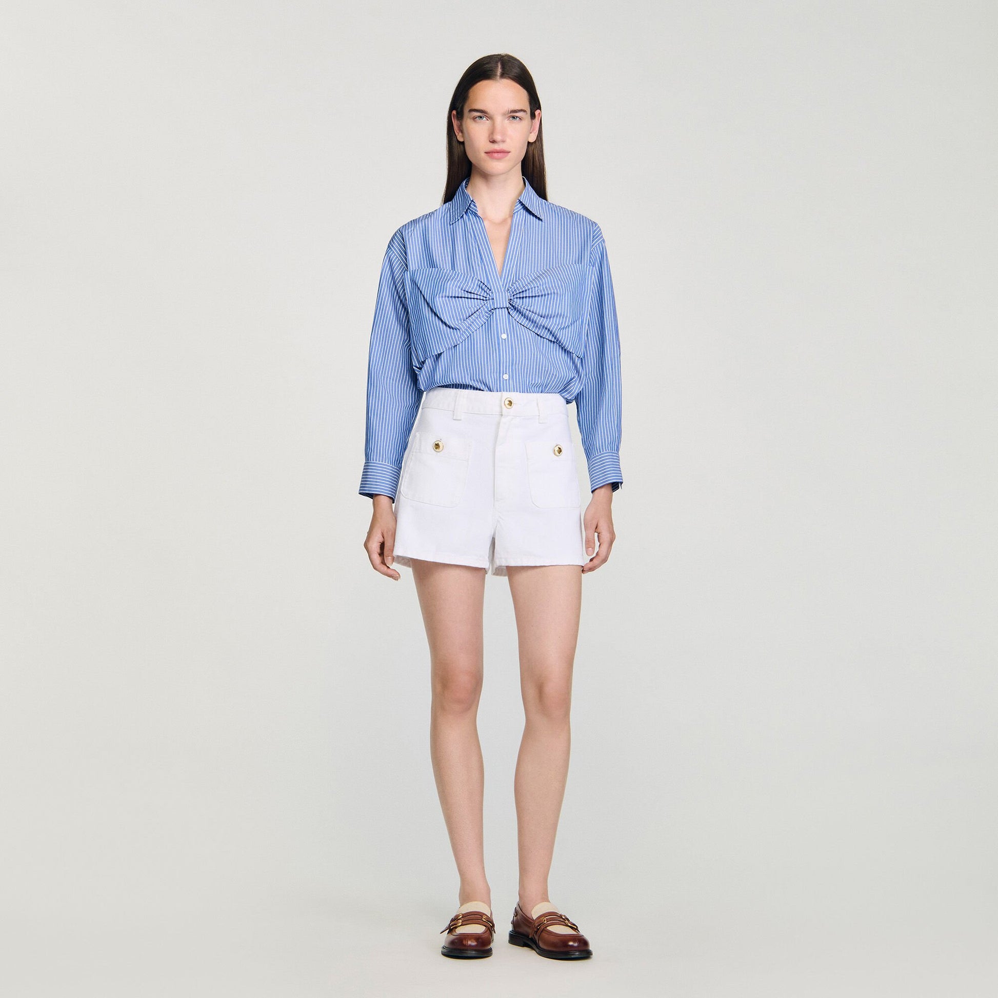 Sandro Oversized bow shirt Blu / White