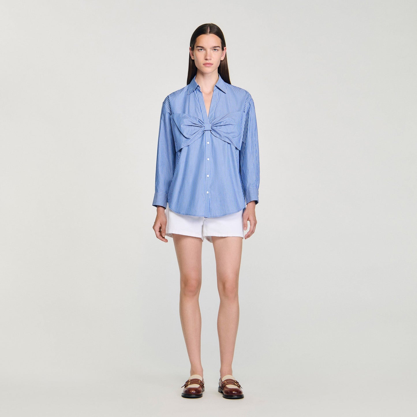 Sandro Oversized bow shirt Blu / White