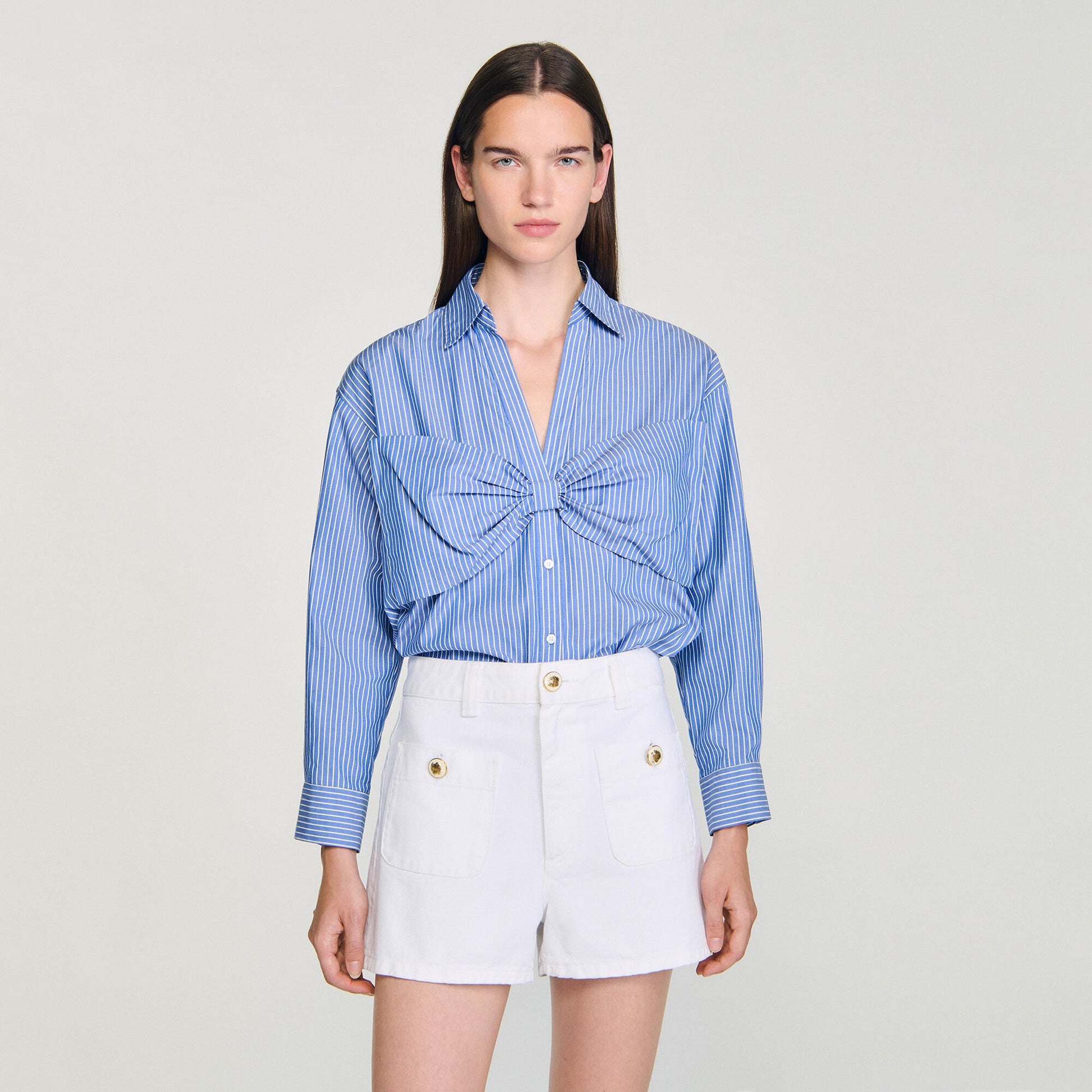 Sandro Oversized bow shirt Blu / White