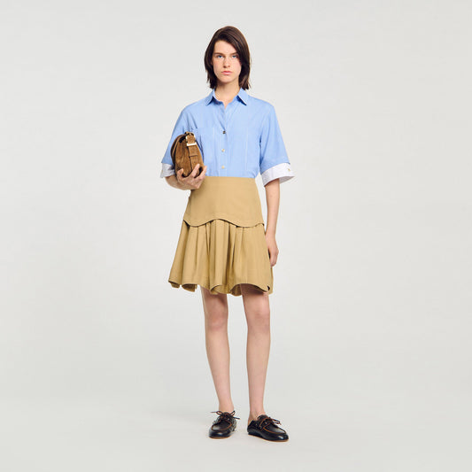 Sandro Cropped small-check shirt Ciel / Blanc