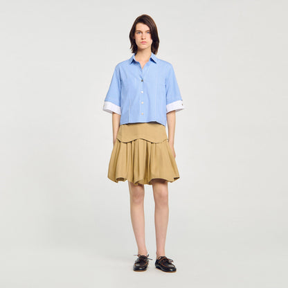 Sandro Cropped small-check shirt Ciel / Blanc