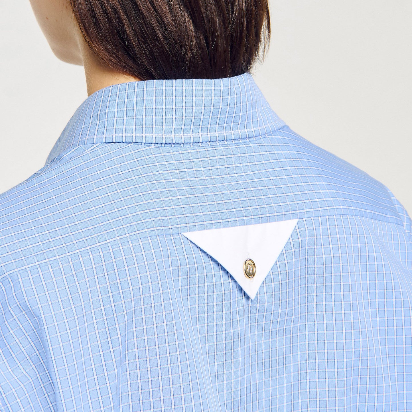 Sandro Cropped small-check shirt Ciel / Blanc