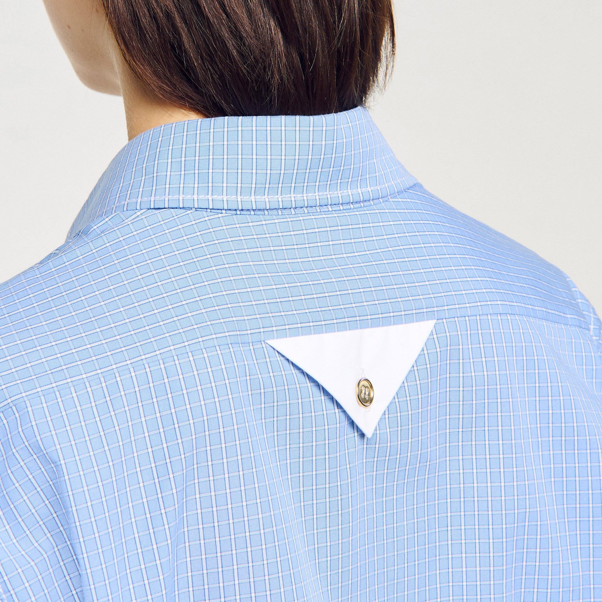 Sandro Cropped small-check shirt Ciel / Blanc