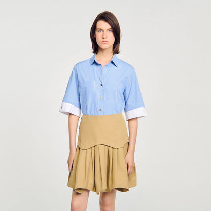 Sandro Cropped small-check shirt Ciel / Blanc