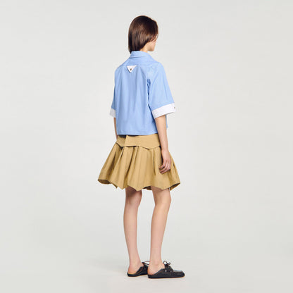 Sandro Cropped small-check shirt Ciel / Blanc