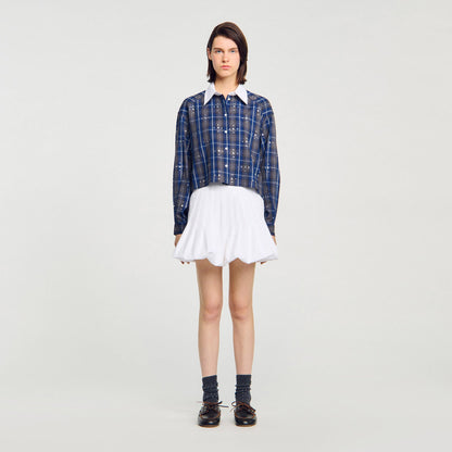 Sandro Rhinestone checkered collar shirt Blue