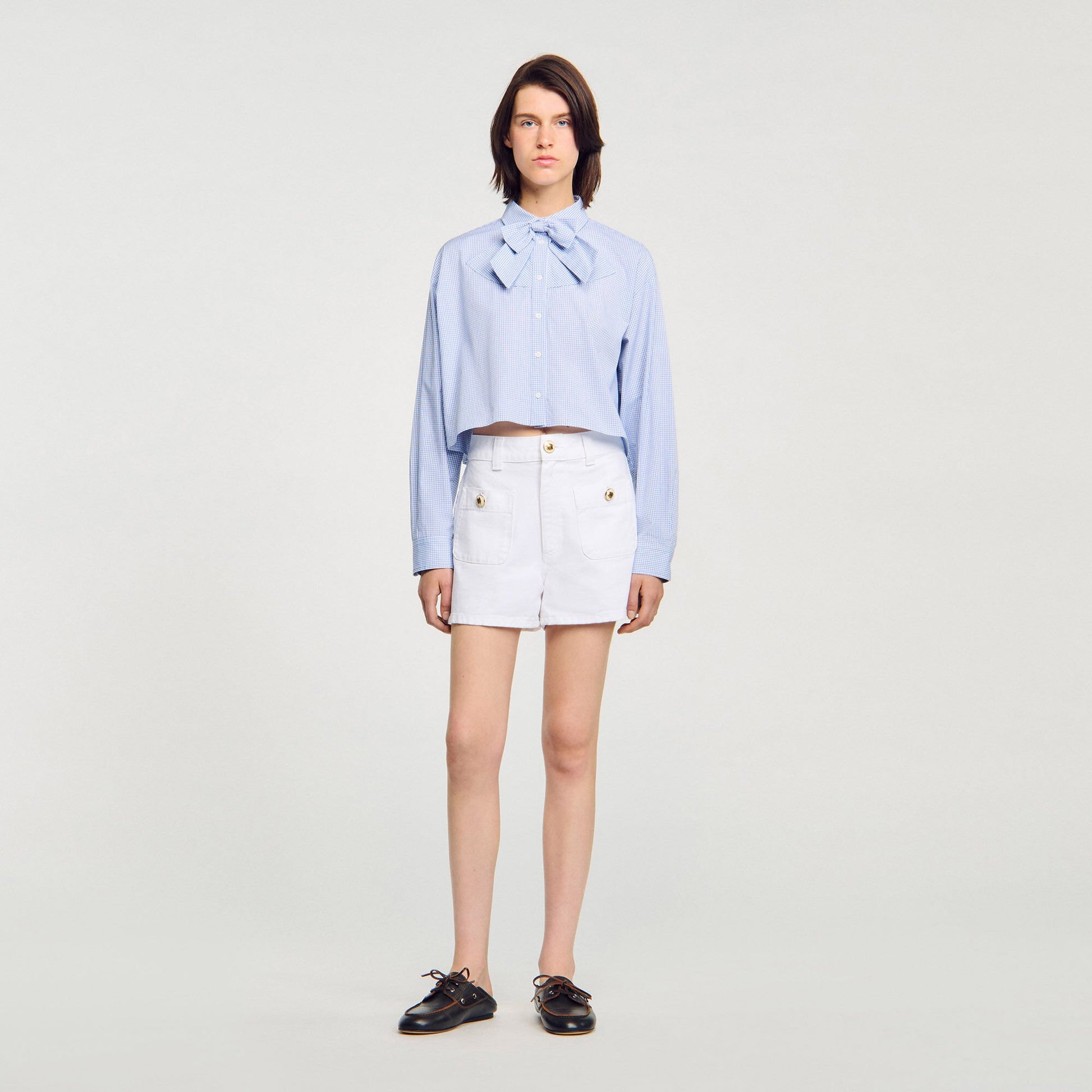 Sandro Bow collar shirt Ciel / Blanc