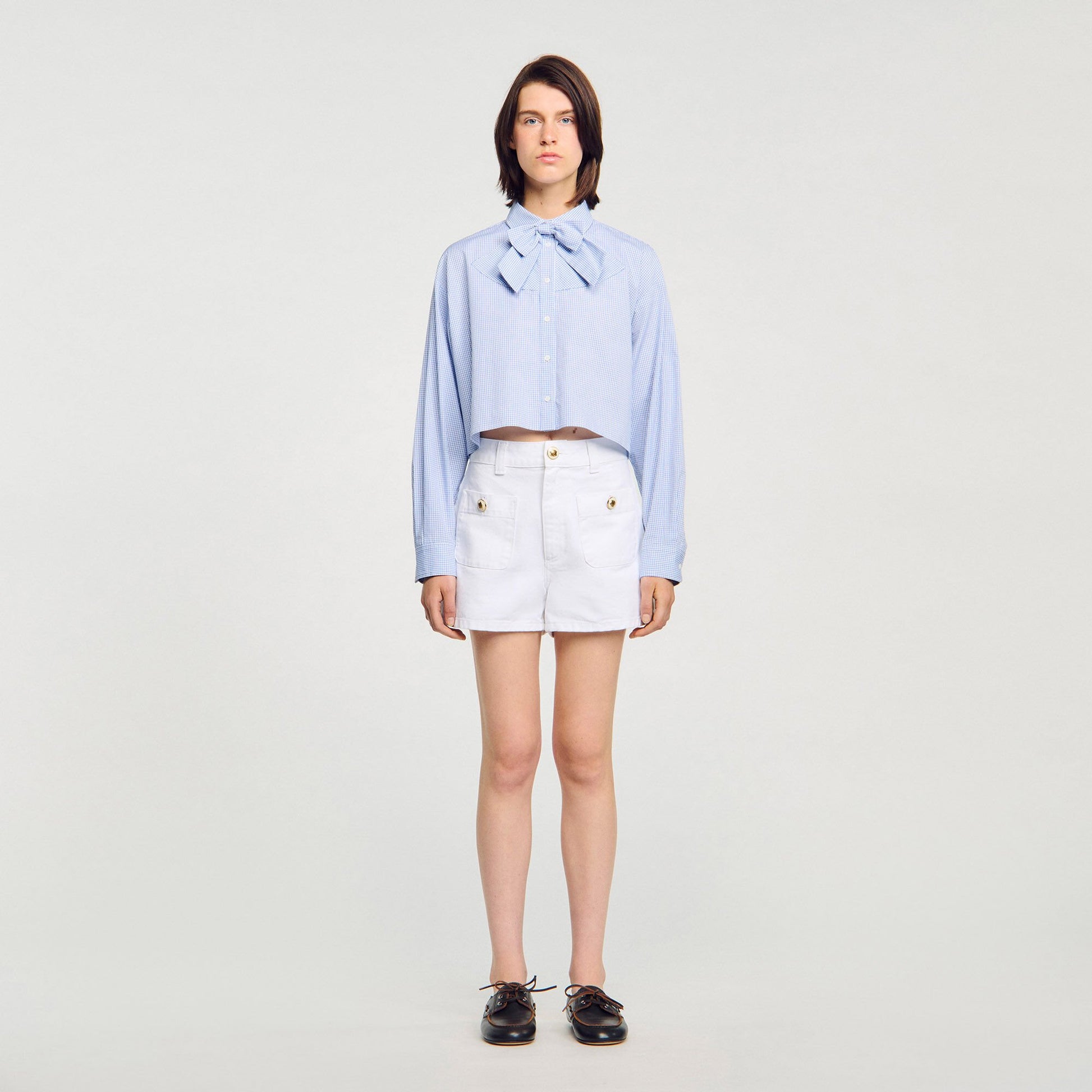 Sandro Bow collar shirt Ciel / Blanc