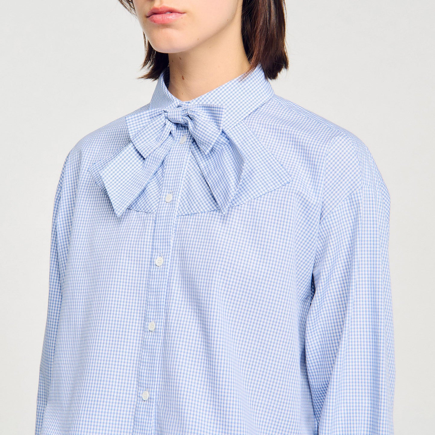 Sandro Bow collar shirt Ciel / Blanc