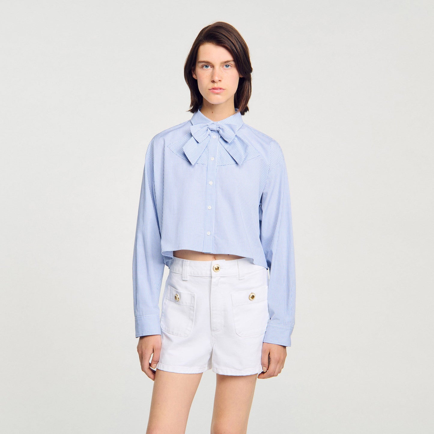 Sandro Bow collar shirt Ciel / Blanc
