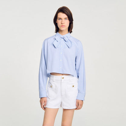Sandro Bow collar shirt Ciel / Blanc