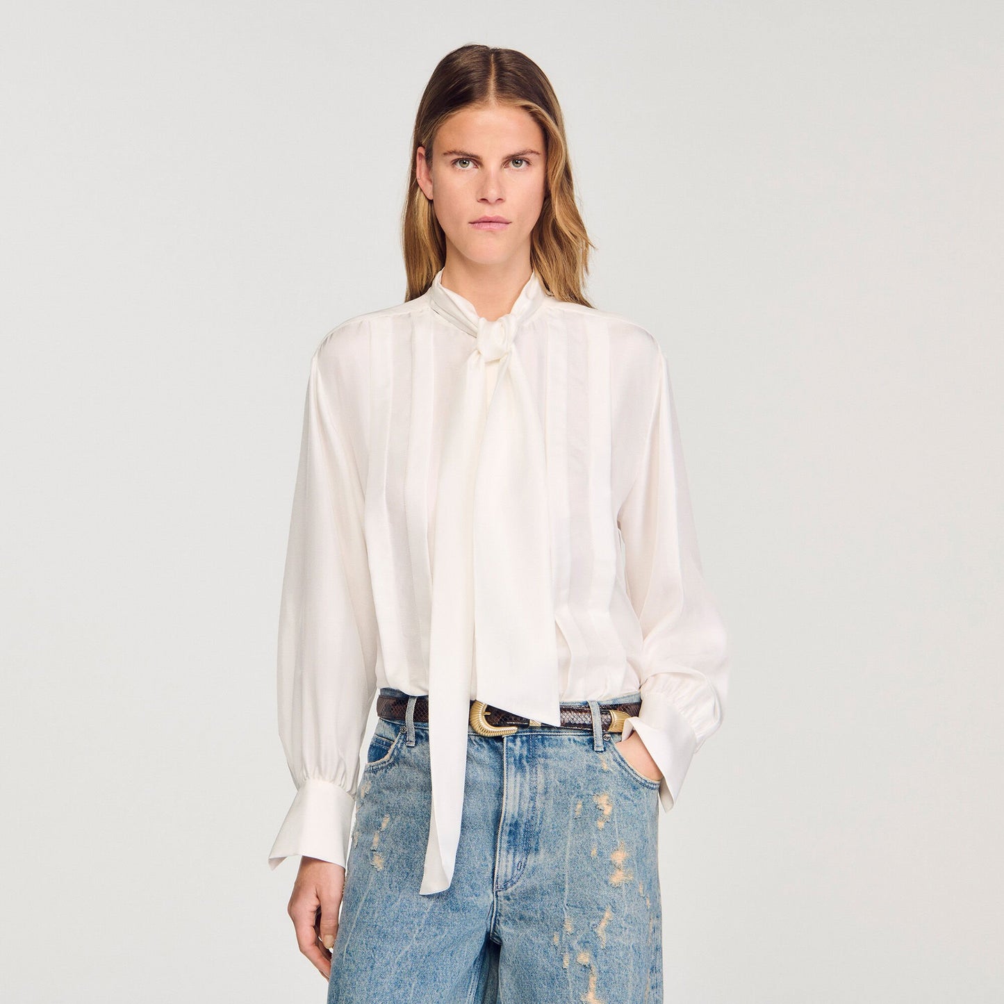 Sandro Silk lavallière shirt Ecru